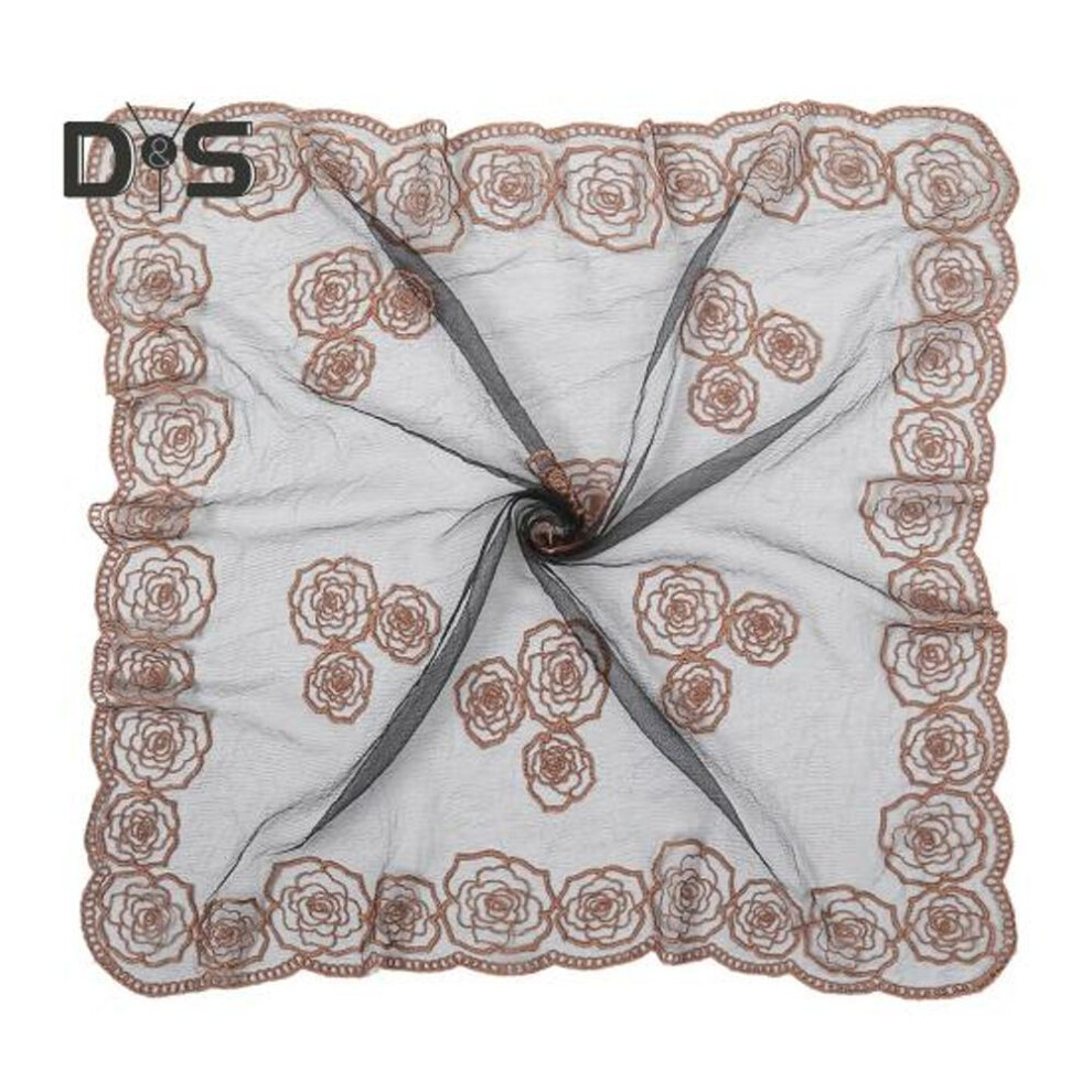 (black) Headscarf Square Scarf with Lace Embroidery Rose Elements Soft Fabric Lace Head Wrap Clothing Accent