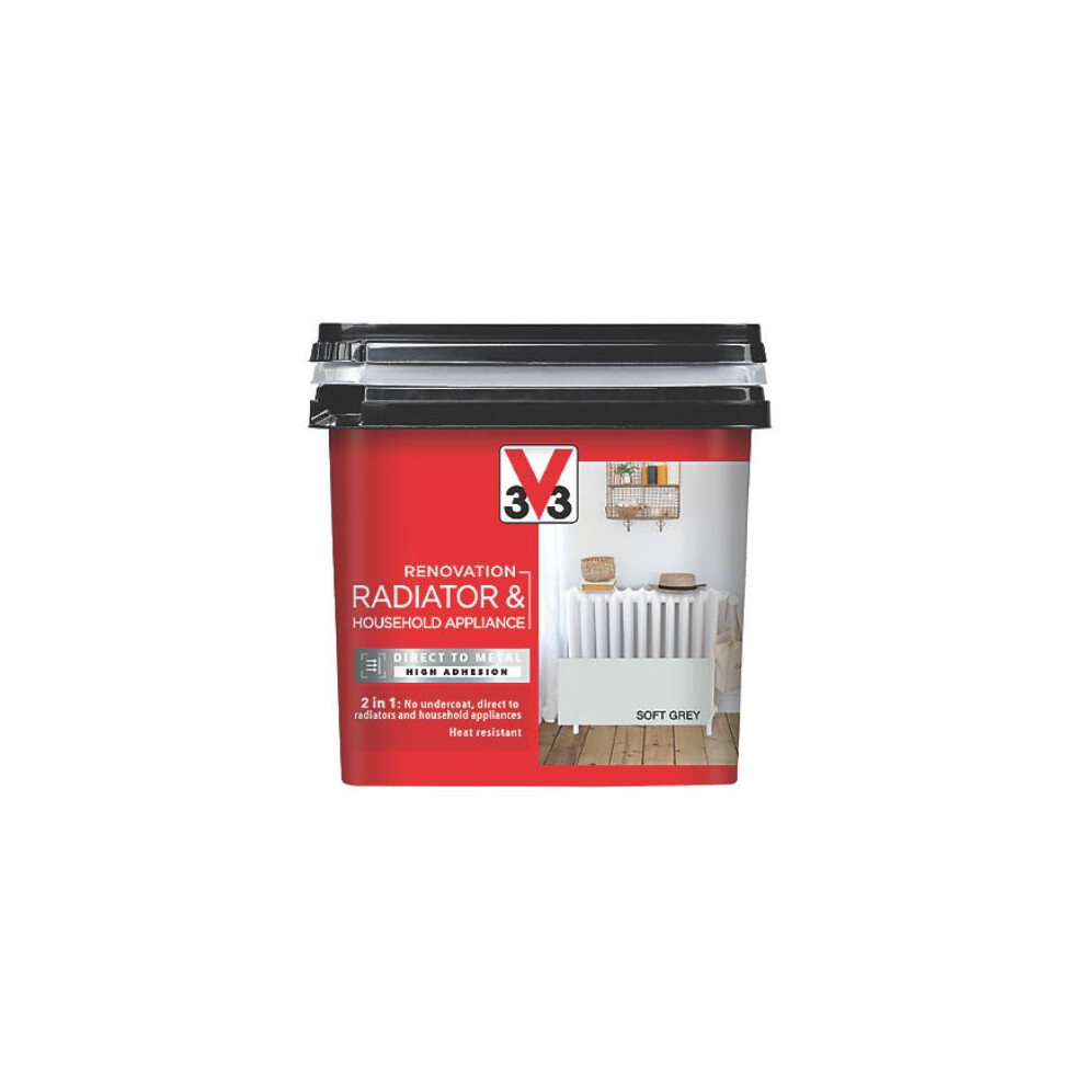 V33 Renovation Soft Grey Satinwood Radiator & Appliance Paint 750Ml 3153895118675