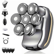 (As show, One size) 6-in-1 Men'S Electric Heads Shaver Rechargeable Cordless Hair Shaving compatible with Bald Man Waterproof Wet Dry Beard Trimmer