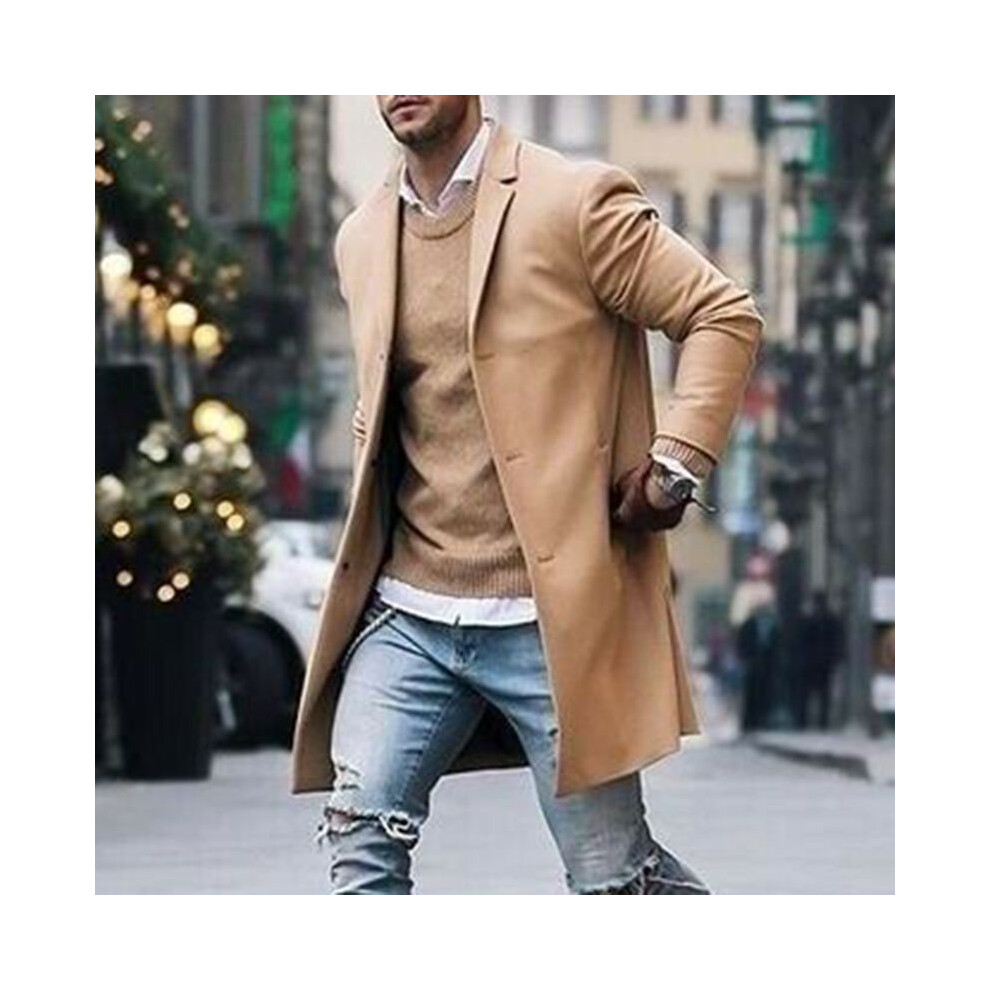 (Khaki,3XL)Manteau homme revers trench coat vêtements d'extérieur manteau manches longues boutonné veste haut