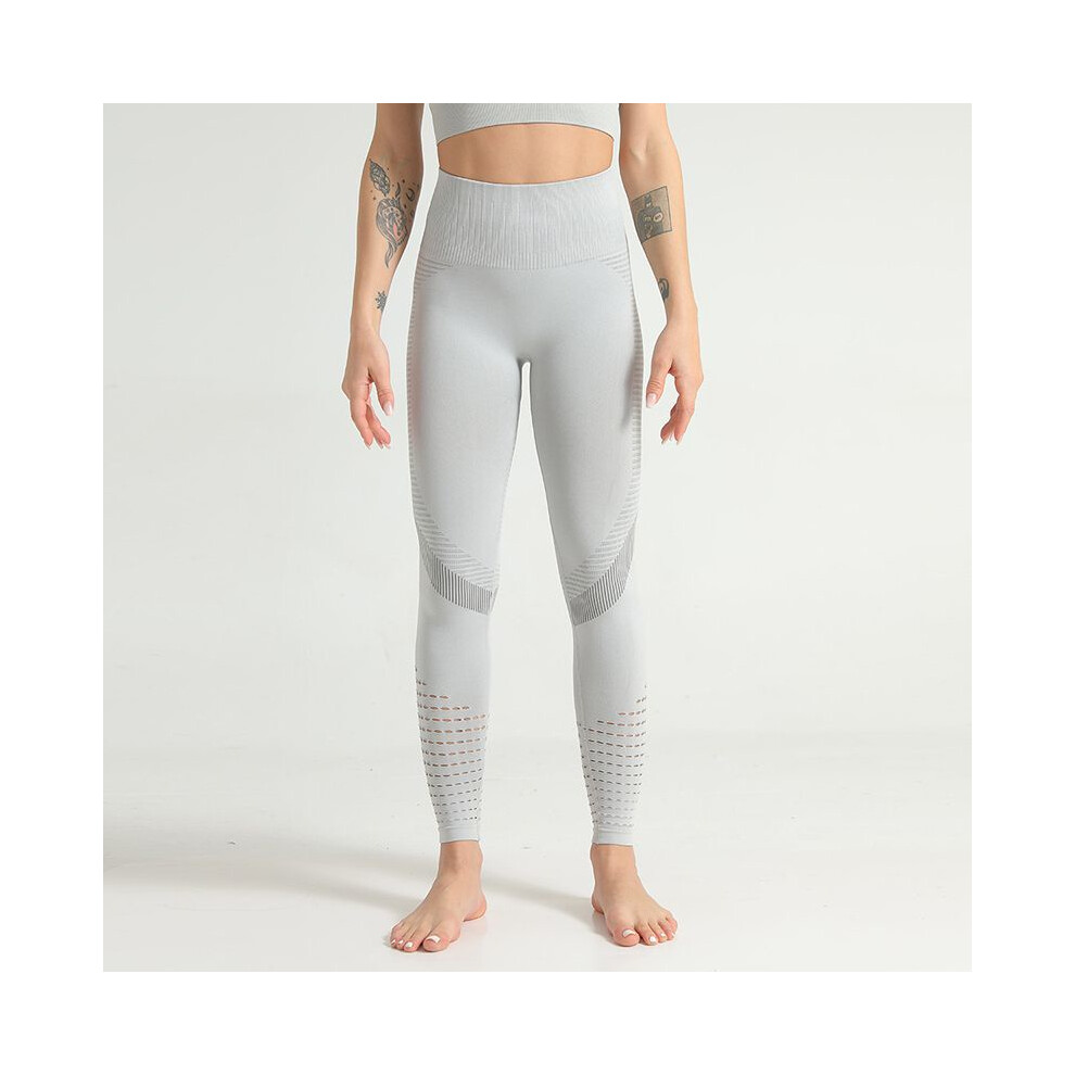 (Gray,M)Pantalon de yoga sans couture pour femme taille haute leggings sport gym pantalon extensible