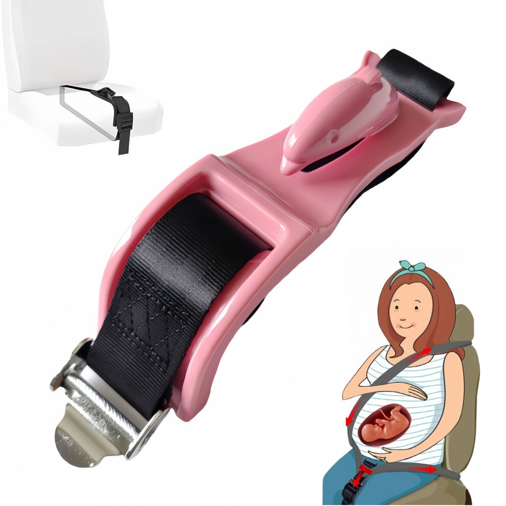 ( Dolphin Metal Model) Pregnancy Seat Belt Adjuster - Comfort & Safety Maternity Belly Belt Protector Pink 635504369430