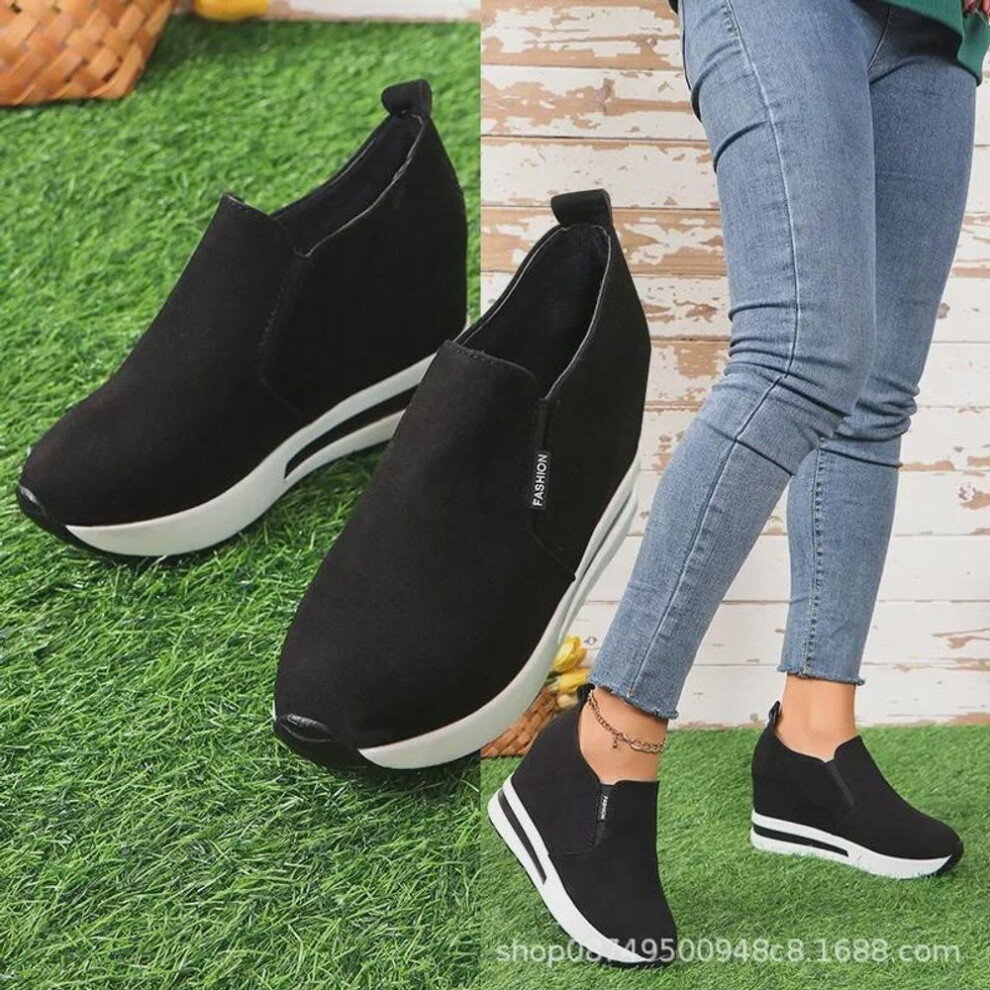 (black, 35) Women's Platform Loafers: New Style with Thick Soles and Raised Heels, Mid-Heeled Casual Shoes