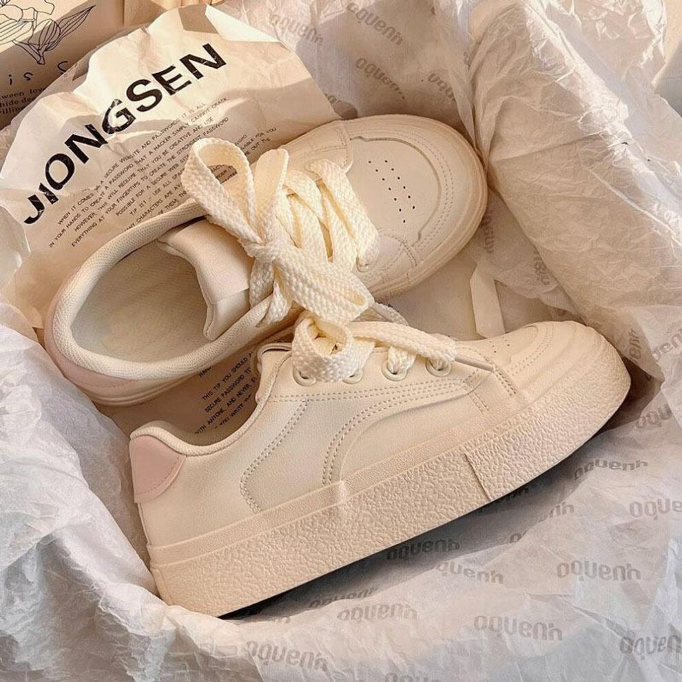 (pink, 39) 2024 Women's Thick-soled White Sneakers: Perfect Pair For Skirts, Trendy Autumn All-match Big-headed Design.