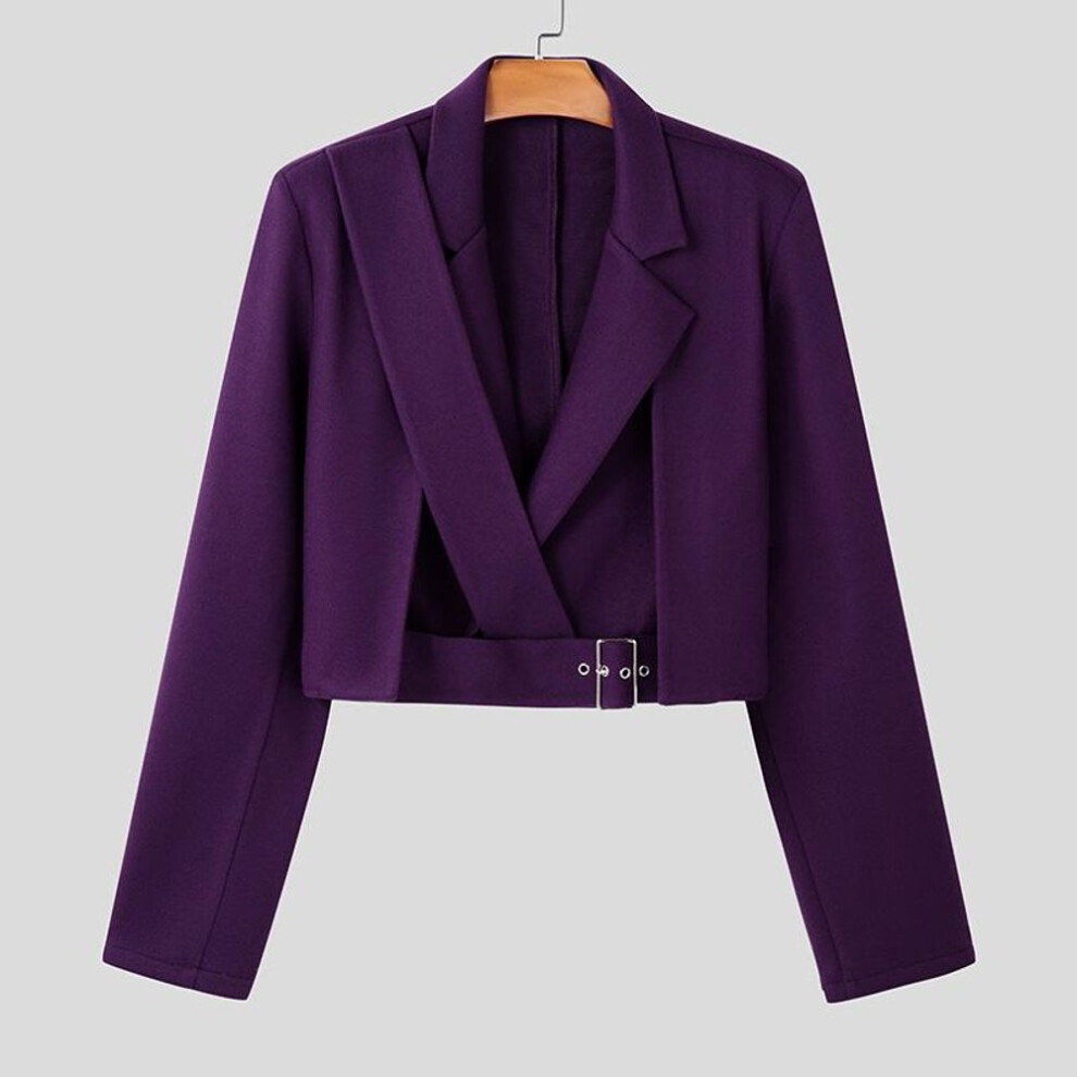 (purple, S) INCERUN Men Lapel Long Sleeve Front Cross Belt Short Blazer Casual Jackets