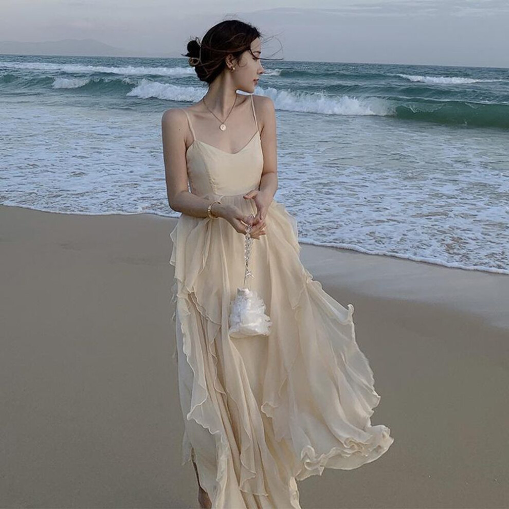 (S) Women's 2021 Chiffon Summer Beach Dress - Korean Style Fairy Seaside Holiday Maxi