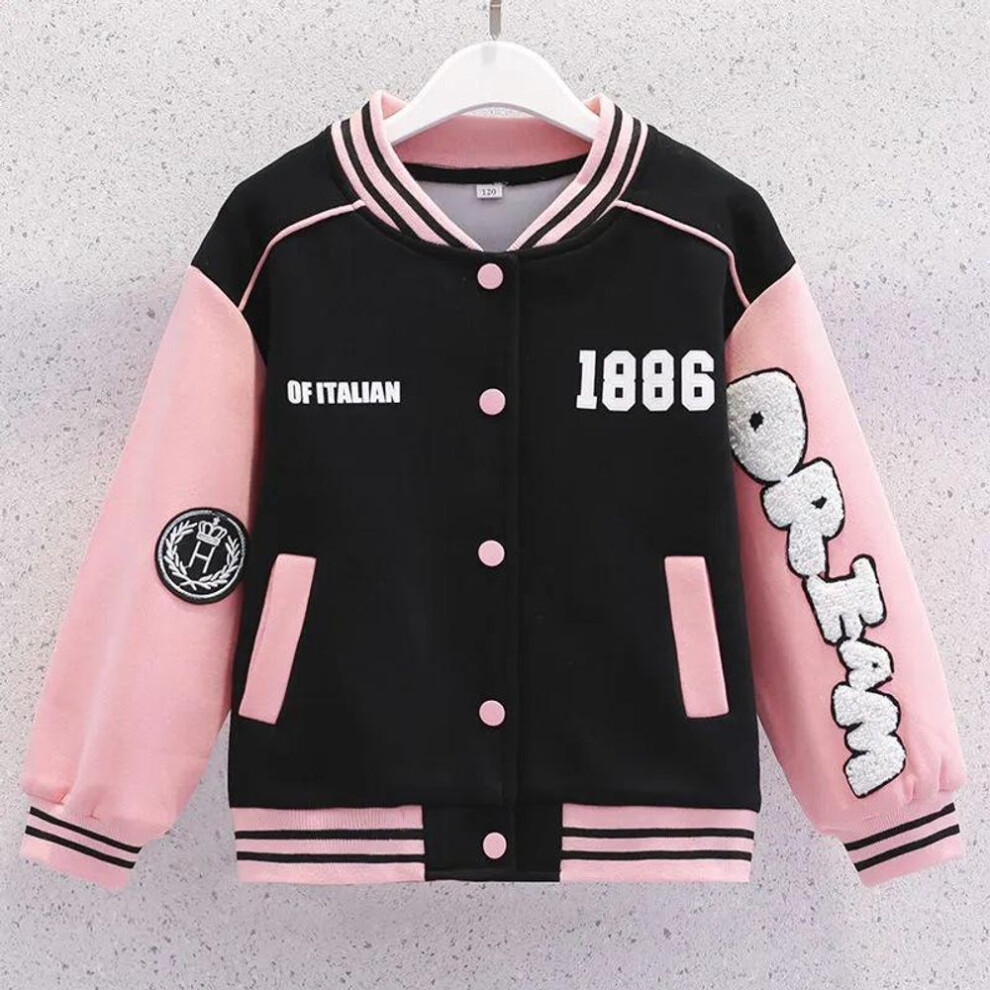 (pink, 110 cm) Girls' Trendy Korean-style Baseball Jacket - Spring/autumn Cardigan Sweater