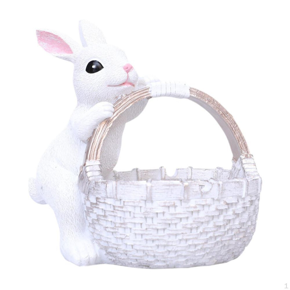 (white) Bunny Figurine Easter Egg Basket Planter Table Ornament Rabbit Statue Flower Pot for Celebrations