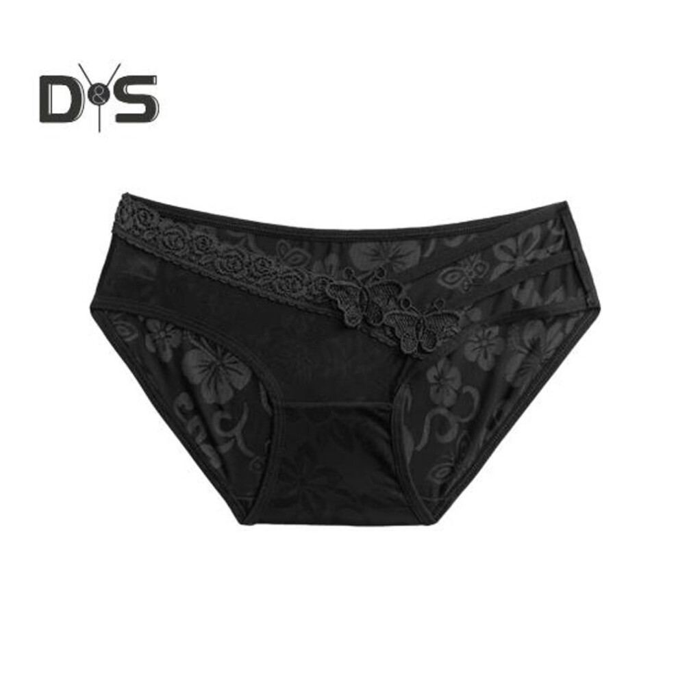 (black, M) Japanese Style Sweet Women Briefs See Through Lace Stitching Butterflies Decor Low Rise Solid Color Sexy Panties