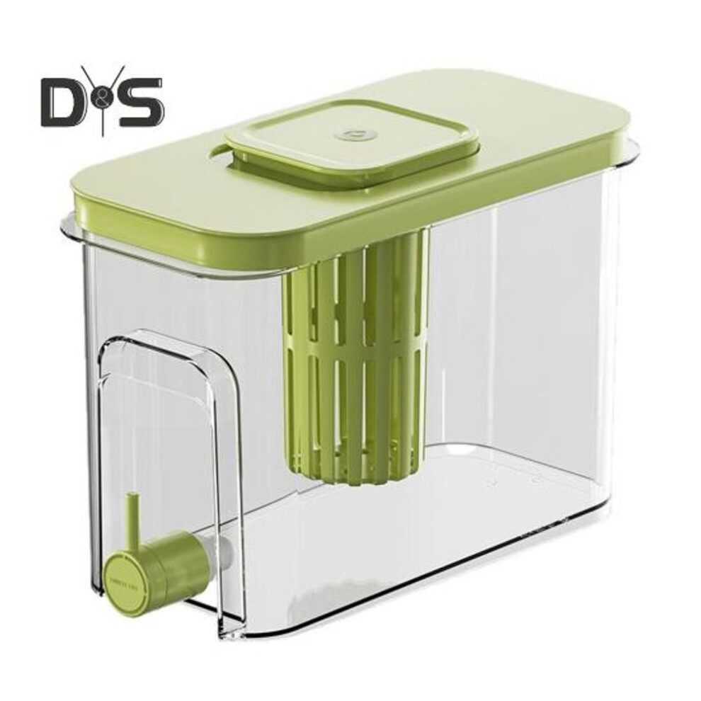 (green) 4l Drink Dispenser With Faucet Gallon Water Container For Fridge Ice Tea Pitcher Easy Fill Beverage Dispenser