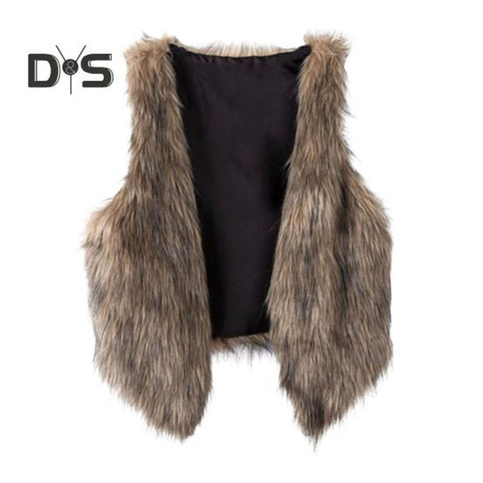(brown, XL) Ladies Fall Winter Vest Faux Leather Faux Fur Fluffy Sleeveless Cardigan V Neck Thick Open Stitch Casual Short Waistcoat Outerwear