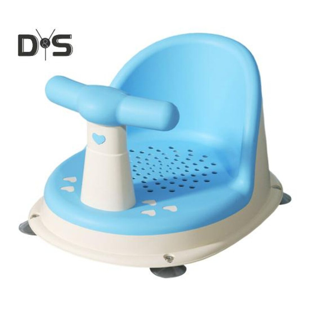 (blue) Baby Bath Chair Ergonomic Backrest Armrests Drainage Net Non-slip Baby Shower Seat With Suction Cups