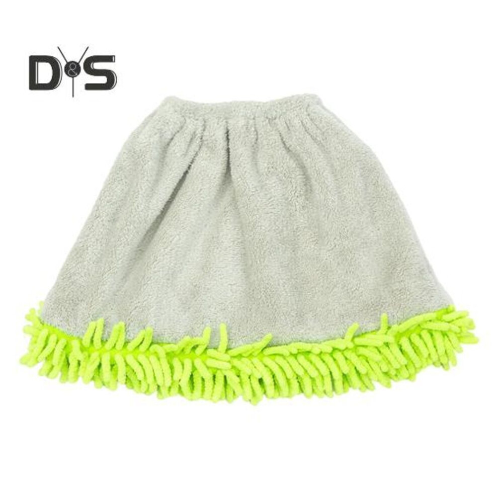 (green) Coral Velvet Broom Cover Quick Drying High Water Absorption Elastic Closure Snap-fit Debris Cleaning Broom Cloth