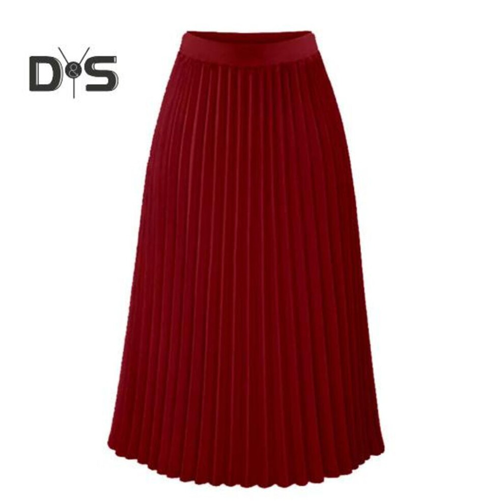 (XL, wine red) Autumn Winter Pleated Skirt Elastic High Waist Calf Length Casual Loose Skirt Elegant Ladies Solid Color Long Skirt Women Clothing Streetwear