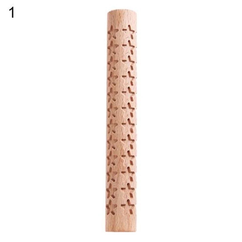 (as the picture, 1) Rolling Pin Food Grade Sturdy Construction Wood Multifunctional Labor-saving Embossed Pastry Roller