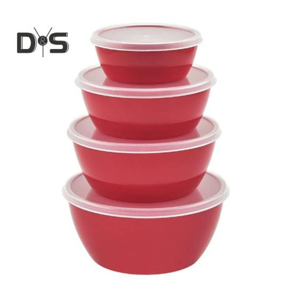(red) 4pcs Mixing Bowls With Lids Bpa-free Salad Containers Stackable Airtight Food Storage Bowls Meal Prep Bowl Kit For Home Outdoor Dining