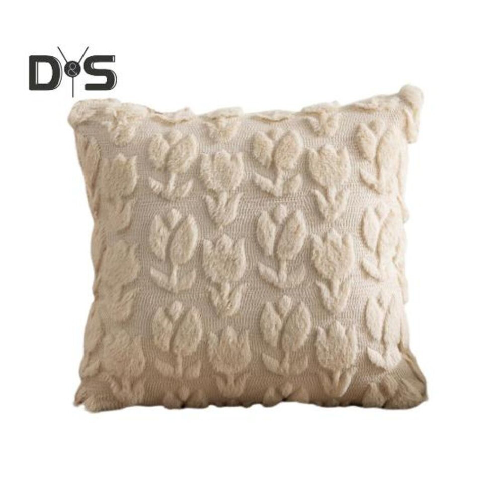 (khaki) Floral Throw Pillow Cover 18x18 Inch Square Jacquard Cushion Case Plush Tulip Pillow Cover for Living Room Sofa Couch Bedroom Decoration