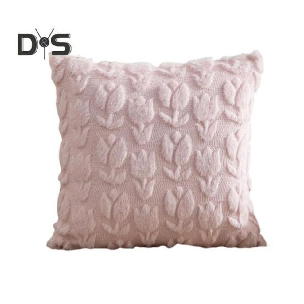 (pink) Floral Throw Pillow Cover 18x18 Inch Square Jacquard Cushion Case Plush Tulip Pillow Cover for Living Room Sofa Couch Bedroom Decoration