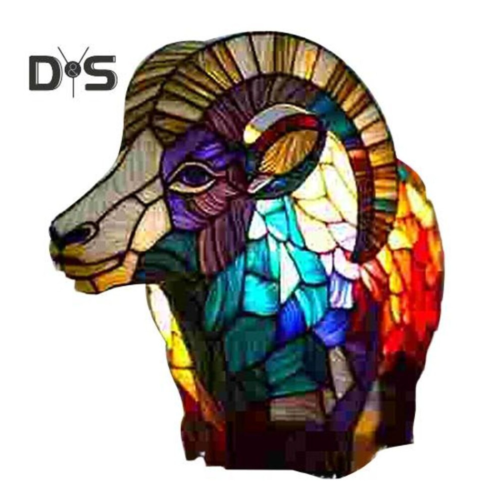 (as the picture, Sheep) Stained Glass Animal Table Lamp Battery Operated Vintage Animal Night Light Home Office Bedroom Kids Room Bedside Desk Lamp