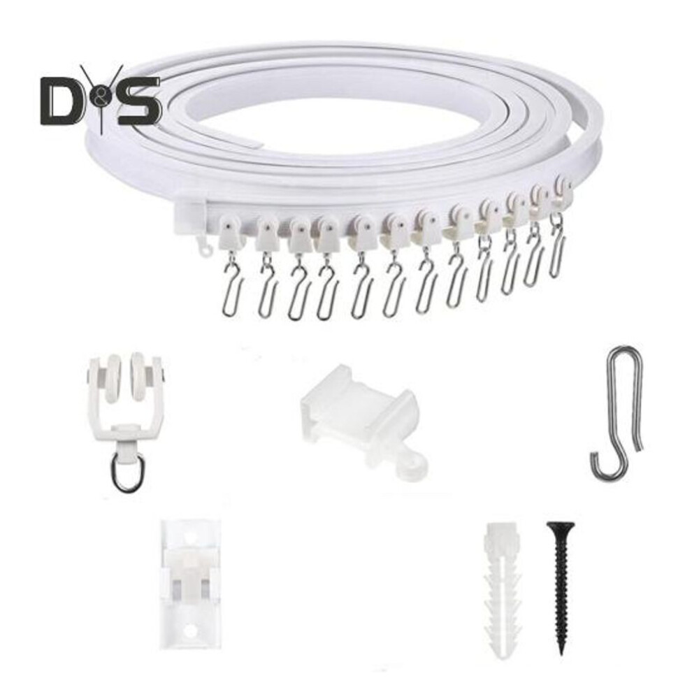 (as the picture, 1M) 1 Set Curtain Track Accessories 1/3/5m Ceiling Curtain Track Bendable Smooth Sliding Room Divider Curtain Track System For Rv Bay Window Shower Easy