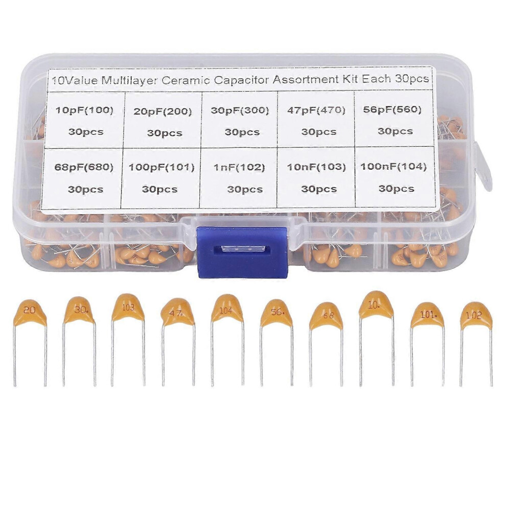 (As Show, One Size) 300Pcs Monolithic Ceramic Capacitor Capacitance Stabilization Ceramic Chip Capacitor Assortment Kit 6909775611104