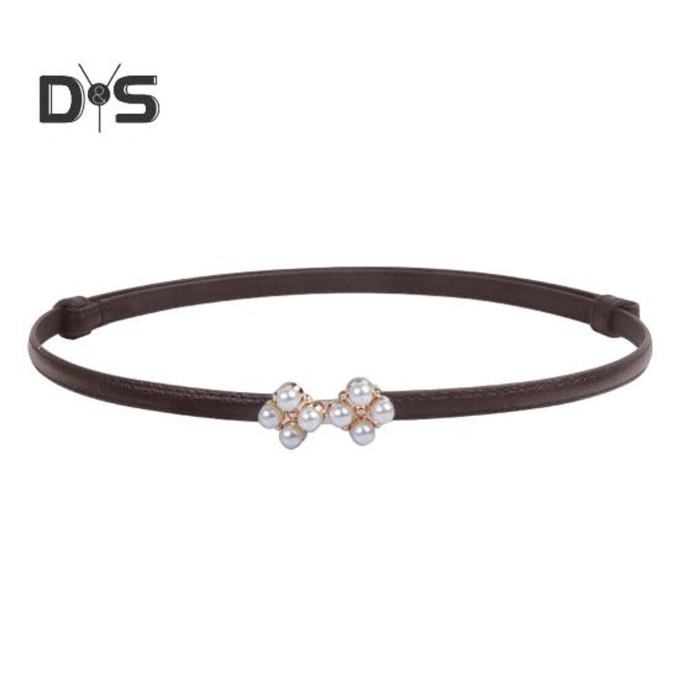 (coffee) Women Belt Adjustable Waist Circumference Pearl-imitation Design Belt Imitation Leather Dresses Shirts Sweaters Waistband
