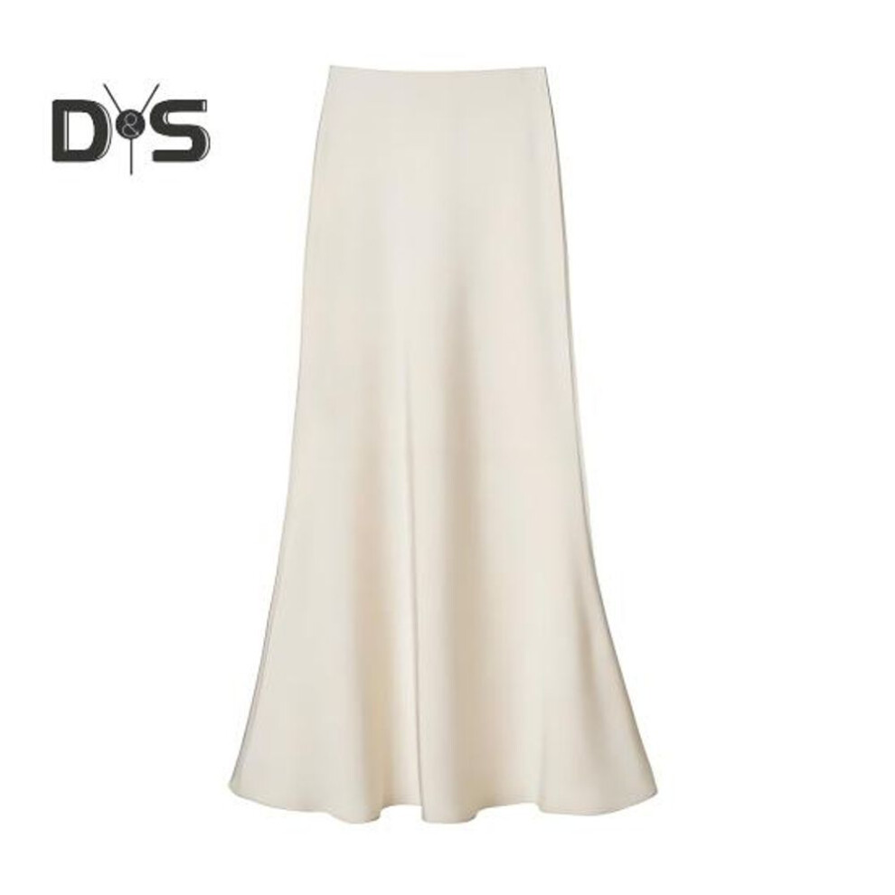 (S, apricot) Women Fishtail Skirt High Waist Hip Wrapped A-line Long Skirt Solid Color Comfortable Figure-flattering Skirt