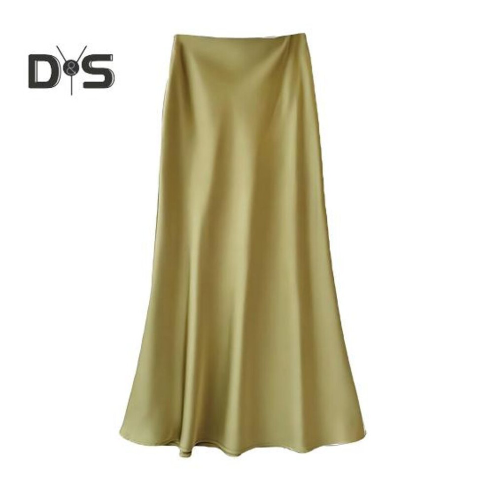 (L, green) Women Fishtail Skirt High Waist Hip Wrapped A-Line Long Skirt Solid Color Comfortable Figure-flattering Skirt
