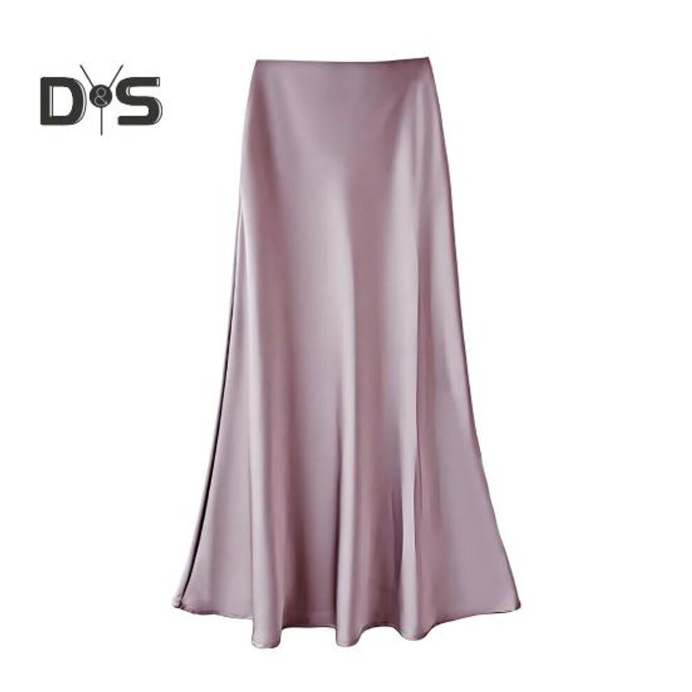 (M, pink) Women Fishtail Skirt High Waist Hip Wrapped A-line Long Skirt Solid Color Comfortable Figure-flattering Skirt