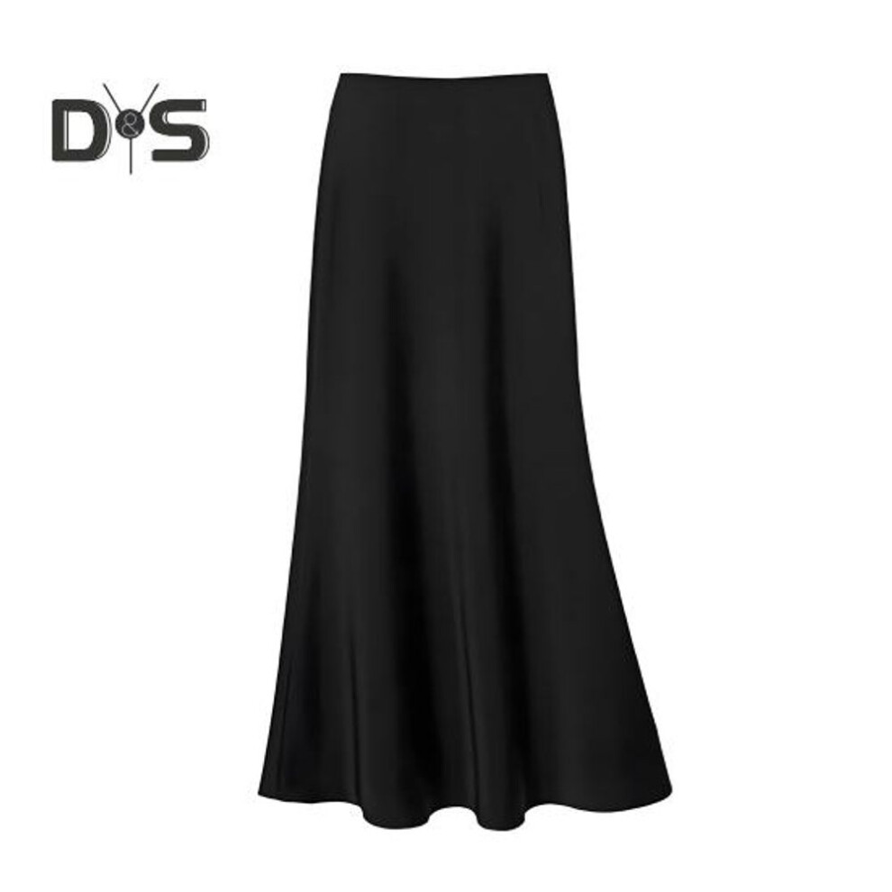 (M, black) Women Fishtail Skirt High Waist Hip Wrapped A-line Long Skirt Solid Color Comfortable Figure-flattering Skirt