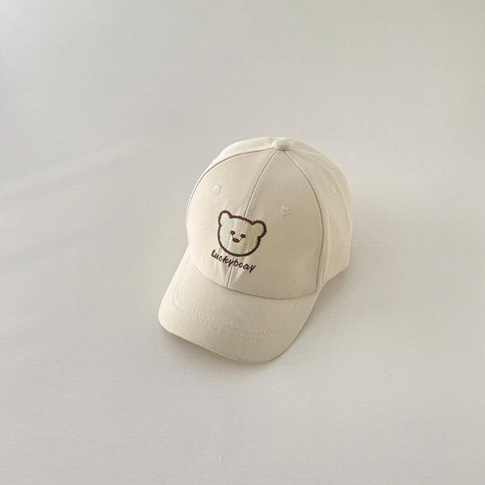 (beige) Summer Baby Baseball Cap Cartoon Bear Embroidery Toddler Kids Hat For Girls Boys Soft Cotton Adjustable Sun Hat