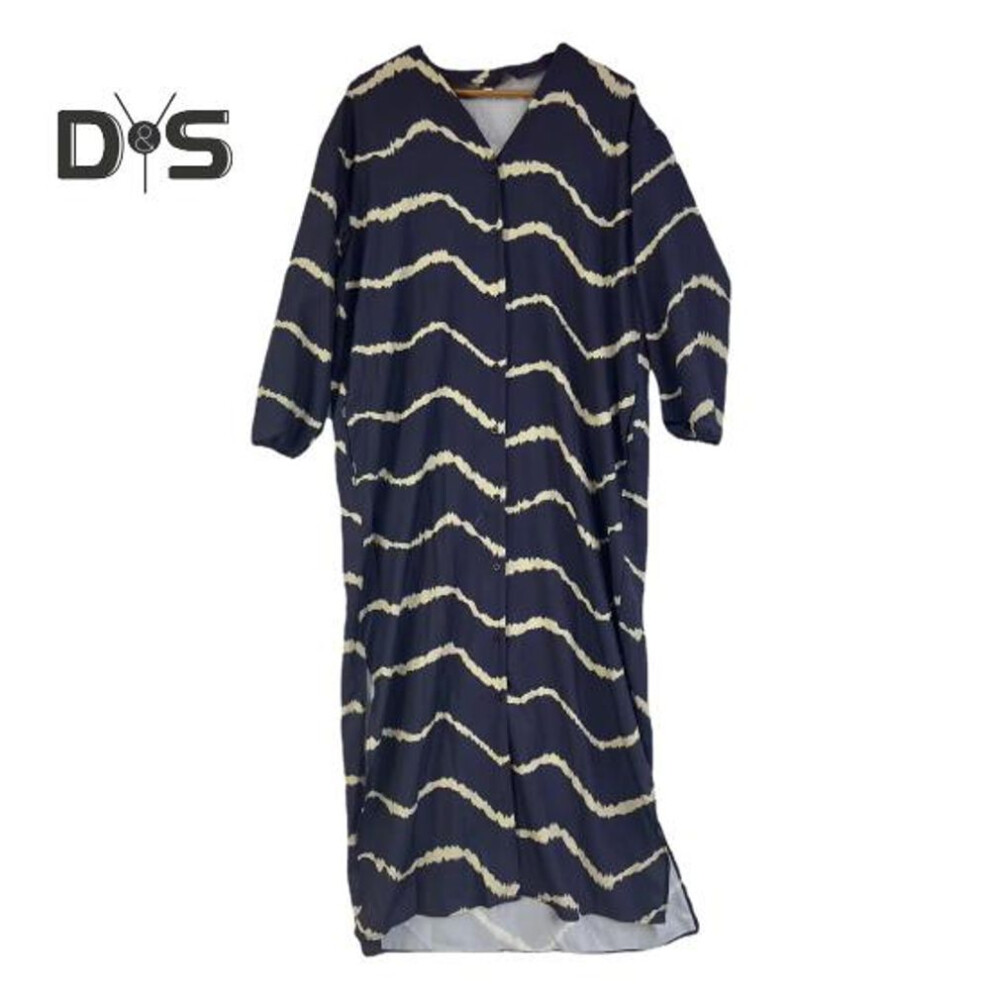 (black, XL) Women Spring Autumn Bohemia Wave Print Shirt Dress V neck Long Sleeve Pockets Single Breasted Cardigan Holiday Dress