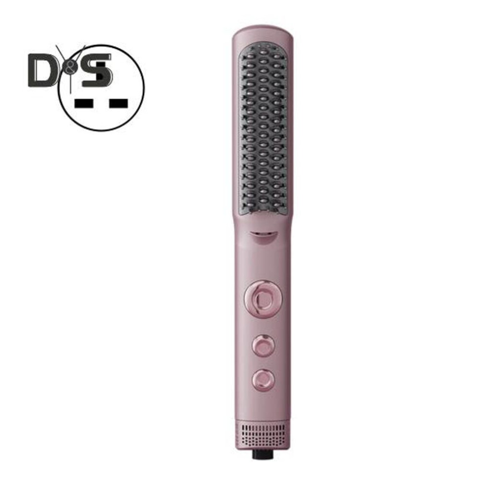 (pink, UK) Cold Wind Hair Straightener Brush Temperature Modes Adjustable Fast Heating Portable Travel Electric Hair Straightening Styling Detangling Comb