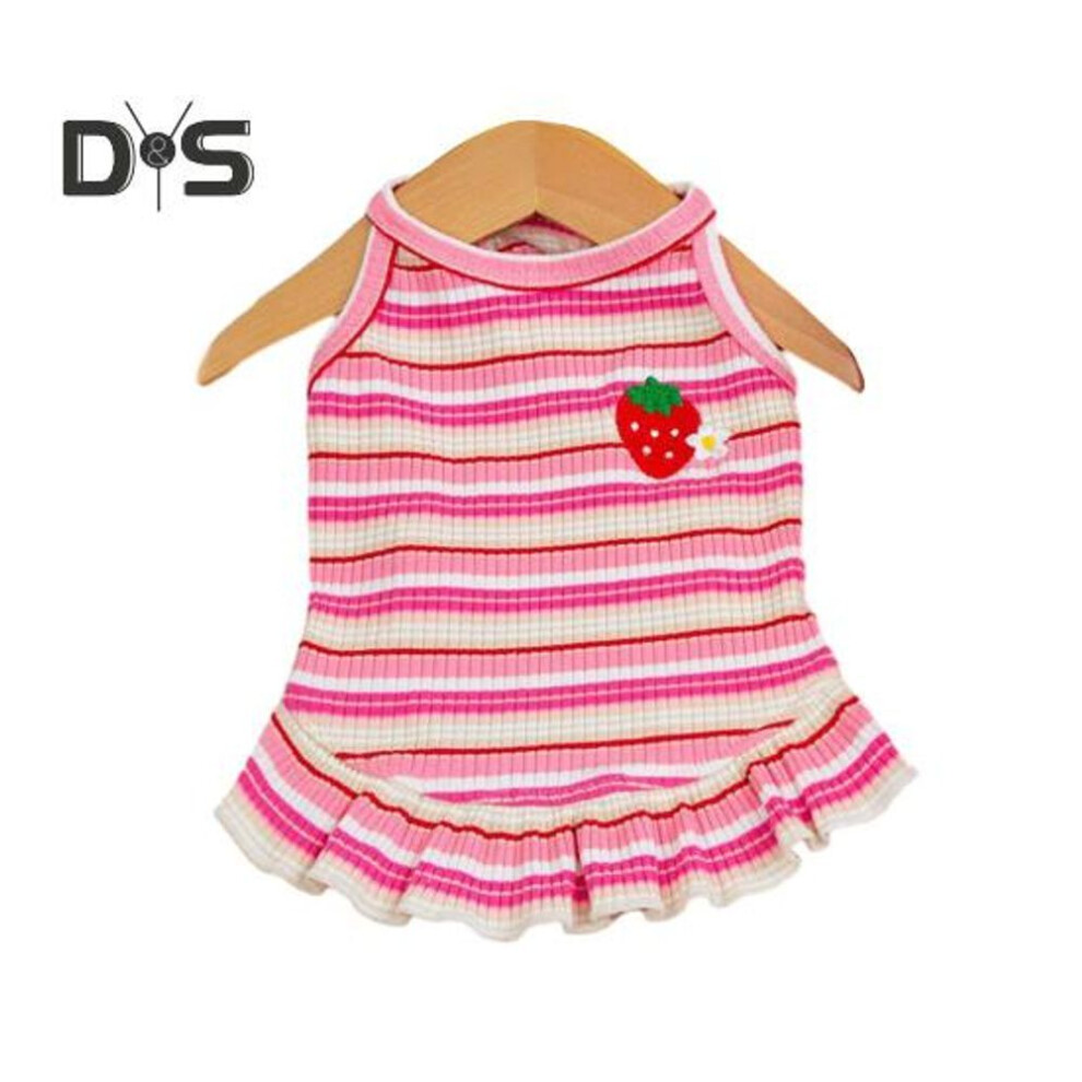 (pink, XXL) Summer Dog Dress Puppy Sleeveless Striped Strawberry T-shirt Tutu Skirt Pet Princess Outfit For Small Medium Cat Dog
