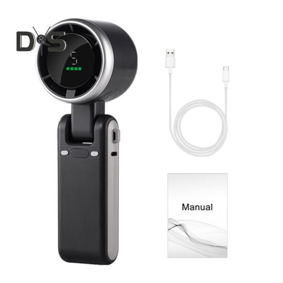 (dark gray) Portable Handheld Turbo Fan Digital Display Design 180-Degree Adjustable Brushless Motor 5 Speeds Foldable Travel Cooling Fan