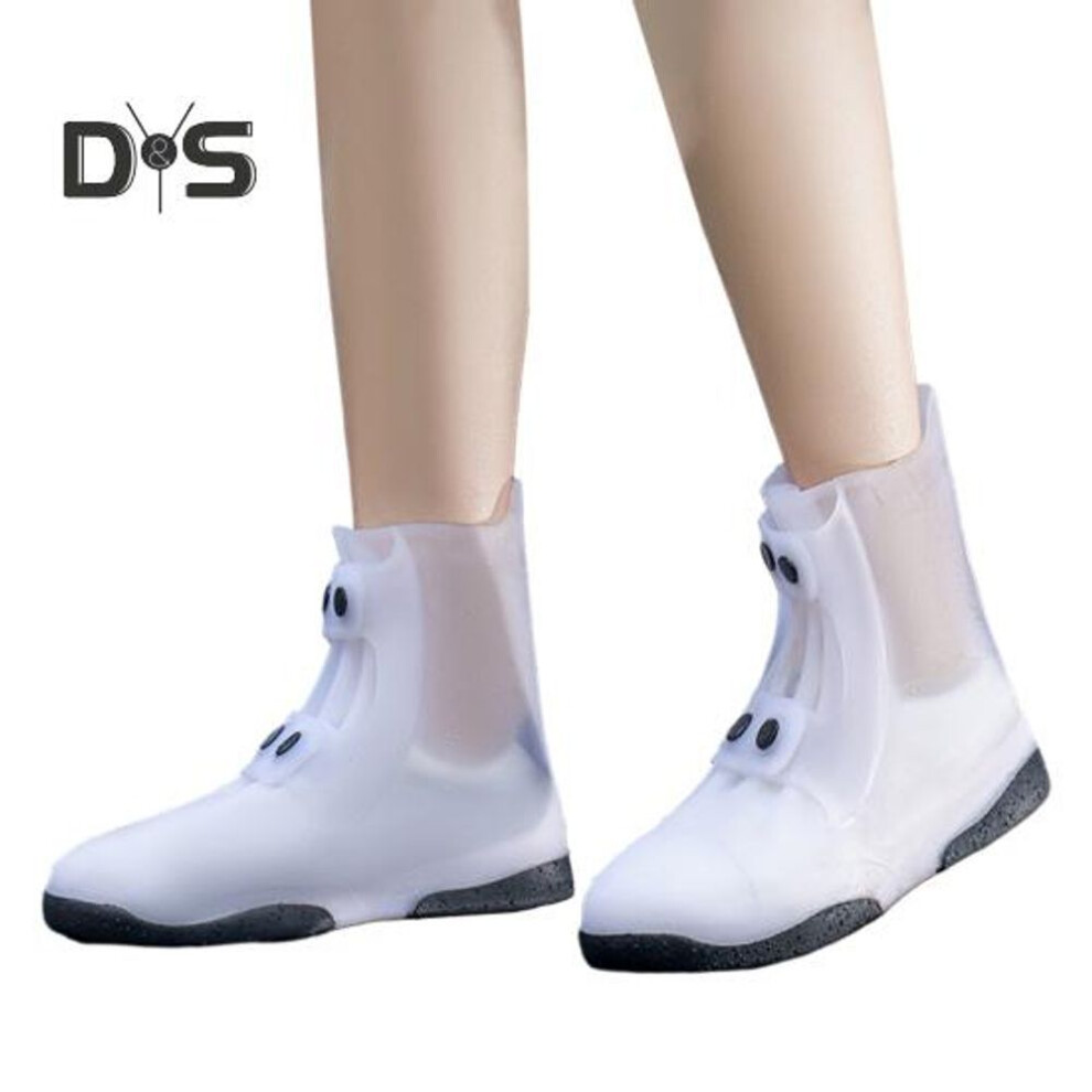 (white, XXL) 1 Pair Unisex Rain Boots Covers Waterproof Thickened Leakproof Anti-skid One-piece Moulding Wear-resistant Reusable Quick-drying Rainy Days Outdoor
