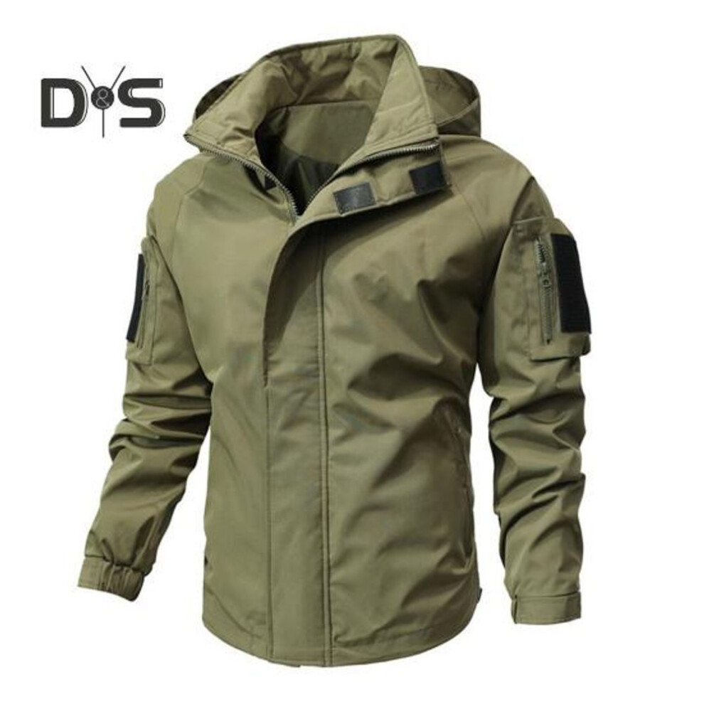 (green, XL) Men Casual Jacket Hooded Long Sleeve Windproof Jacket Multiple Pockets Full Zipper Closure Fastener Tape Trench Coat