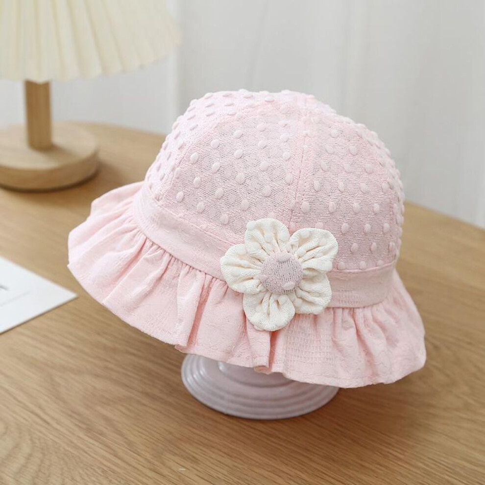 (pink) Cute Flower Baby Bucket Hat Breathable Soft Cotton Infant Girl Fisherman Cap Solid Color Toddler Sun Hats