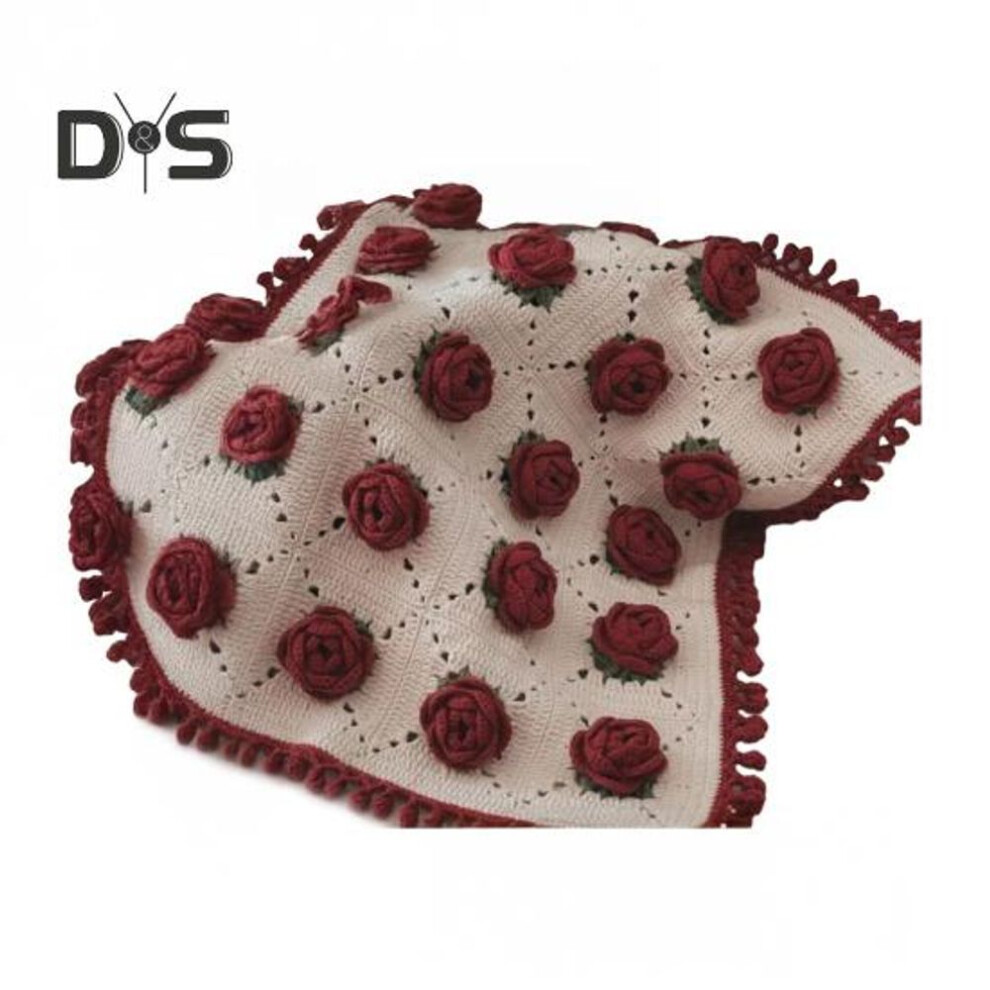 (red, M) Diy Crochet Rose Flower Blanket Kit Handmade Yarn Knitting Floral Throw Blanket Mother's Day Valentine's Day Birthday Women Beginner Gift