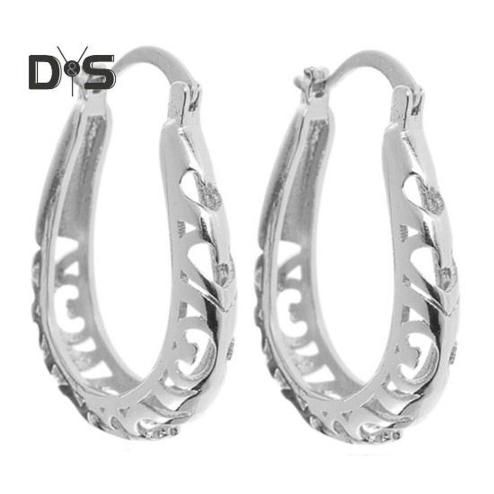 (silver) 1 Pair Women Hoop Earrings U-shape Hollow Out Floral American Exaggerated Style Hanging Earrings Prom Party Dangling Earrings