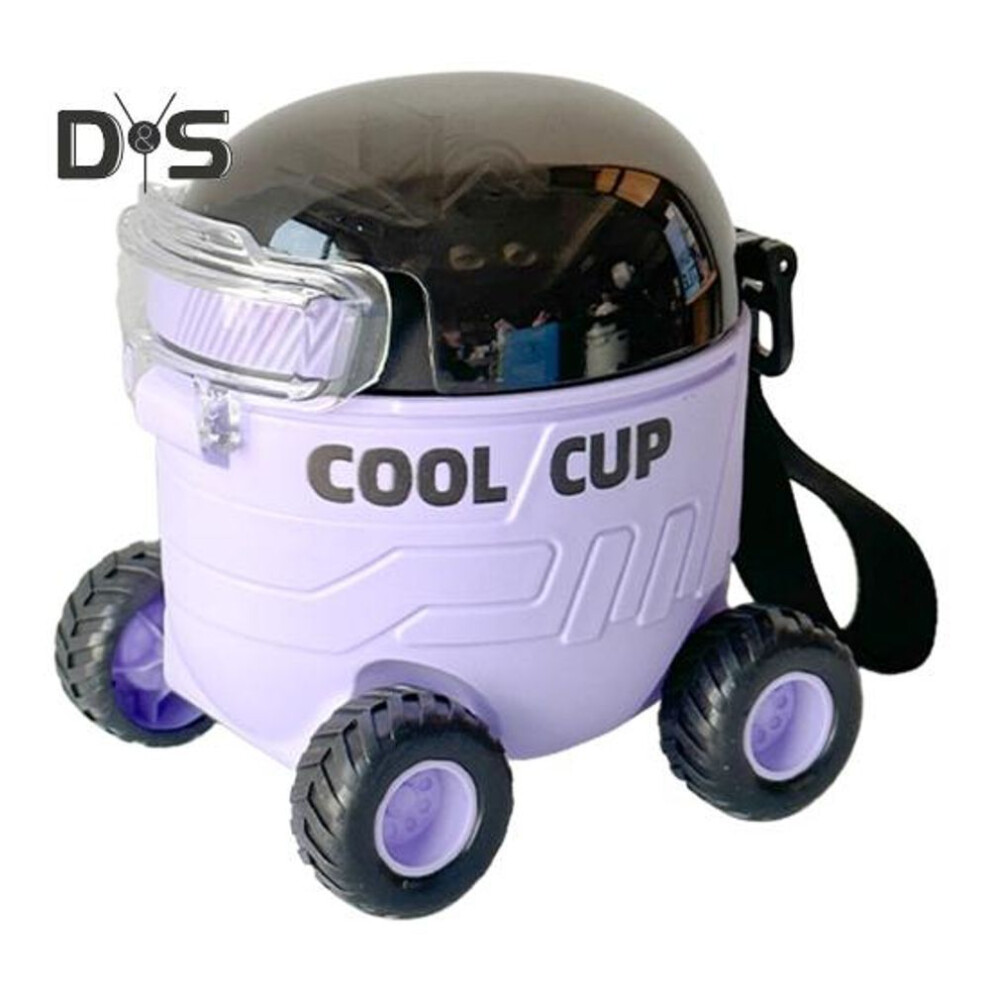(purple) Cartoon Car Water Bottle with Straw Strap Leakproof 550ml Cute Kids Water Cup Outdoor Car Shape Design Sippy Cup for School Sports Travel