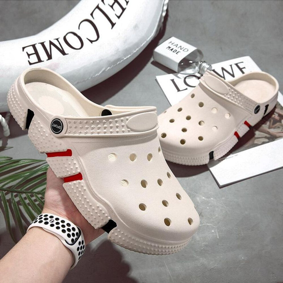(white, 42) Men's Summer Hole Shoes Closed Toe Sandals Waterproof Non-Slip EVA Beach Clogs Thick Sole Outdoor Slippers Platform Casual Footwear