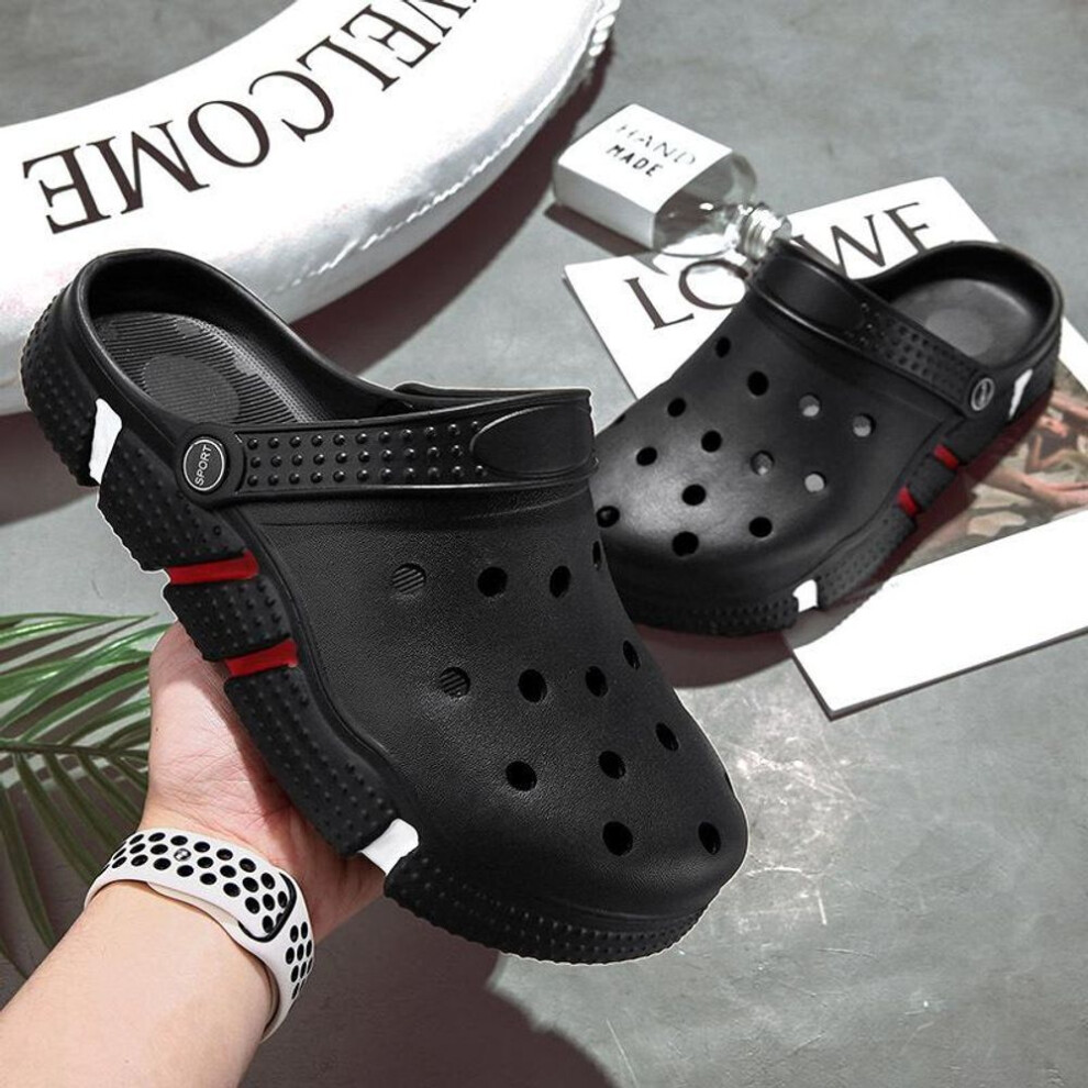 (black, 49) Men's Summer Hole Shoes Closed Toe Sandals Waterproof Non-Slip EVA Beach Clogs Thick Sole Outdoor Slippers Platform Casual Footwear