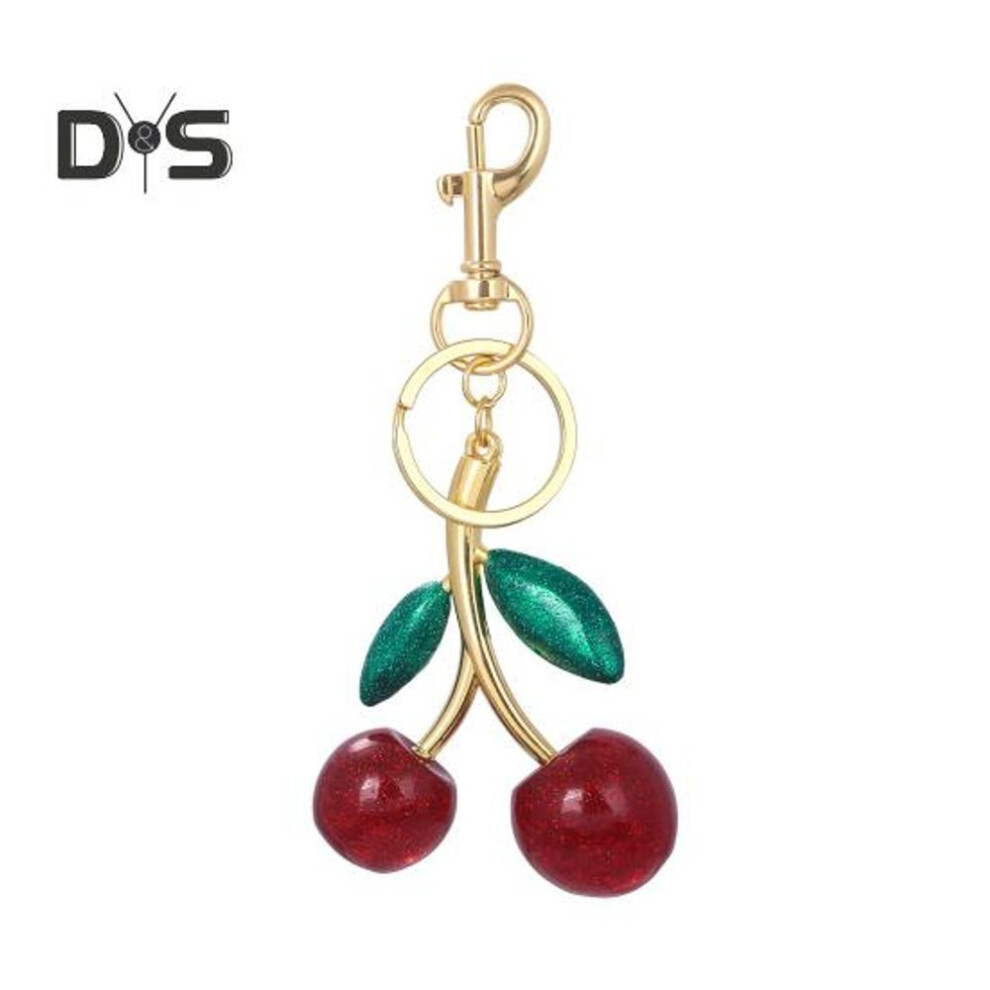 (Other, C) Keychain Bag Charm With Golden Shimmering Resin Cherries Hypoallergenic Steel Key Pendant Bag Wallet Accessory
