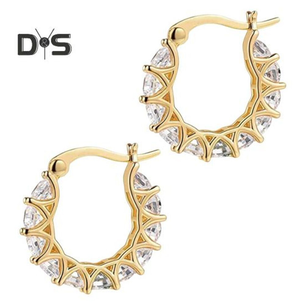 (golden) 1 Pair Women Huggie Earrings Cubic Zirconia Round Shape Small Hoop Earrings Party Prom Clipping-on Earrings Copper Round Earrings
