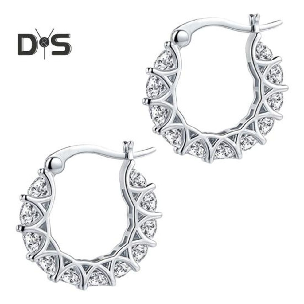 (silver) 1 Pair Women Huggie Earrings Cubic Zirconia Round Shape Small Hoop Earrings Party Prom Clipping-on Earrings Copper Round Earrings