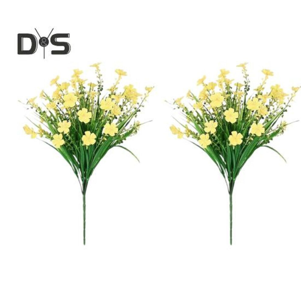 (yellow) 2 Pcs Artificial Flowers Bundle UV-Resistant Faux Plants Non-fading Fake Flowers for Home Vase Basket Window Box Outdoor Decoration