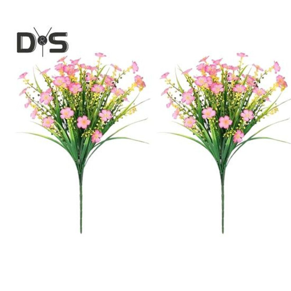 (pink) 2 Pcs Artificial Flowers Bundle UV-Resistant Faux Plants Non-fading Fake Flowers for Home Vase Basket Window Box Outdoor Decoration
