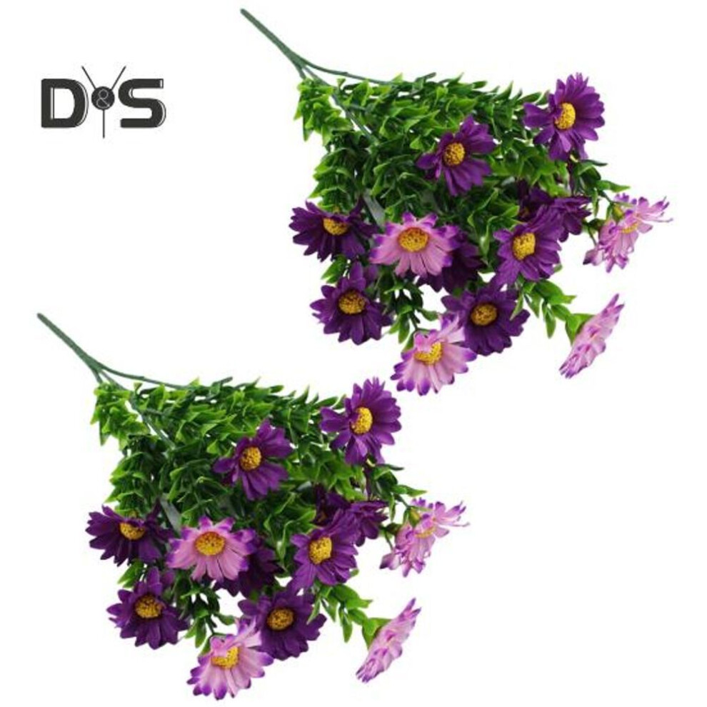 (purple, 2pcs) Outdoor Artificial Daisies Flowers Fake Flowers For Indoor Uv Resistant Waterproof Realistic Faux Flower Bouquets Outside Hanging Plants Garden Porch