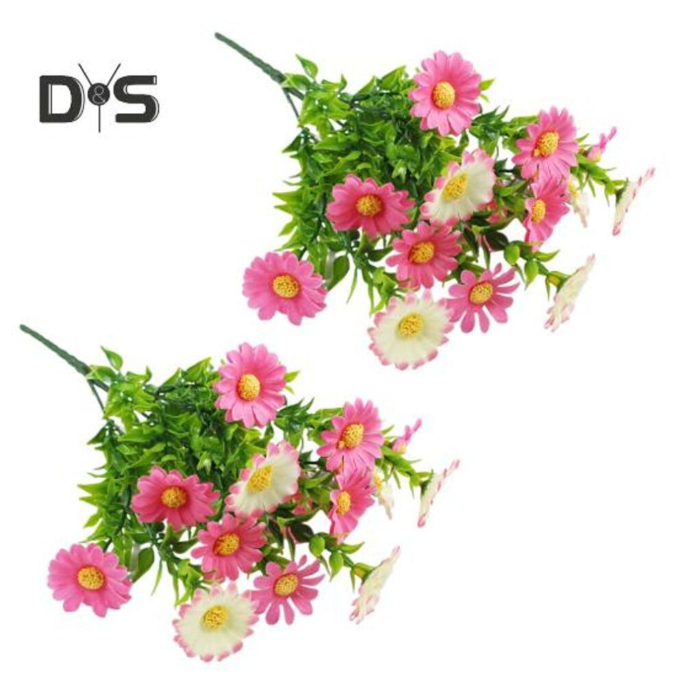 (dark pink, 2pcs) Outdoor Artificial Daisies Flowers Fake Flowers For Indoor Uv Resistant Waterproof Realistic Faux Flower Bouquets Outside Hanging Plants Garden Porch